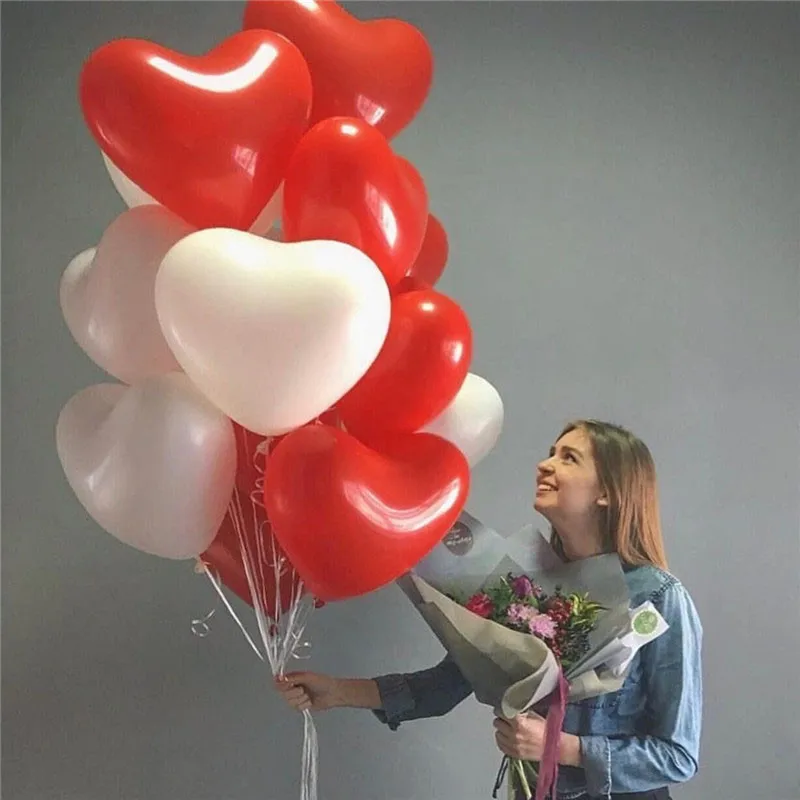 LQDIANTANG 18 дюймов красный воздушный шар из фольги в форме сердца 10 дюймов красный черный латексный шар для свадьбы День рождения Валентина украшения - Цвет: 20pcs Pink Red