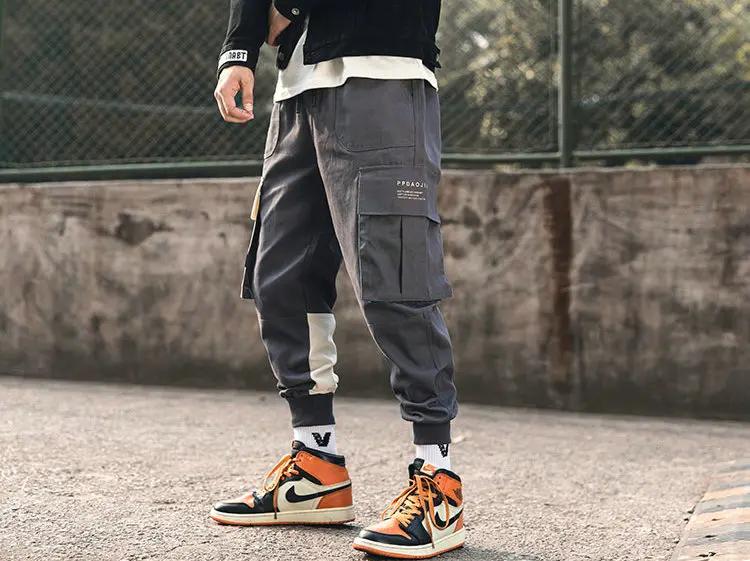 Новые западные Harajuku боковые ленты мужские брюки для бега хип хоп Уличная осень зима обычная, высокая, на выход мужские шаровары