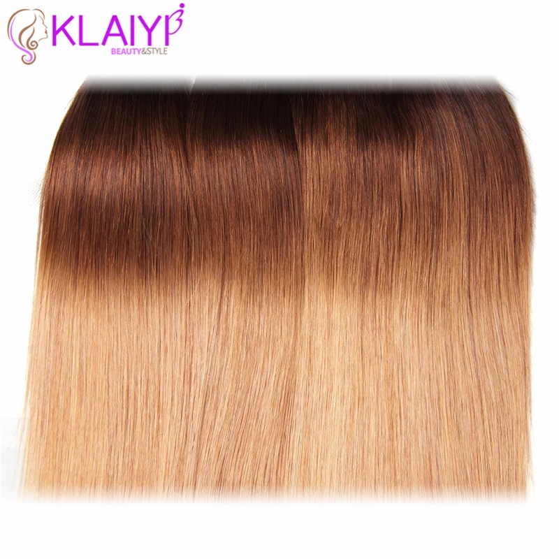KLAIYI волосы, малазийские прямые волосы, пряди, человеческие волосы для наращивания с эффектом омбре, 1B/4/27, три тона, двойной уток, волосы remy, пряди