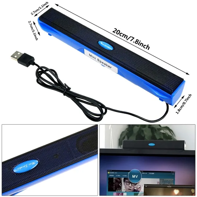Przewodowy Mini Przenośny Głośnik USB Odtwarzacz Muzyczny Wzmacniacz Głośnik Stereo Sound Box do Komputera Pulpit PC Notebook Laptop 3