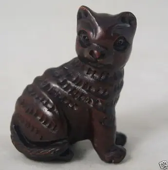 

CHINESE HANDWORK CARVING LOVELY CAT OLD BOXWOOD NETSUKE