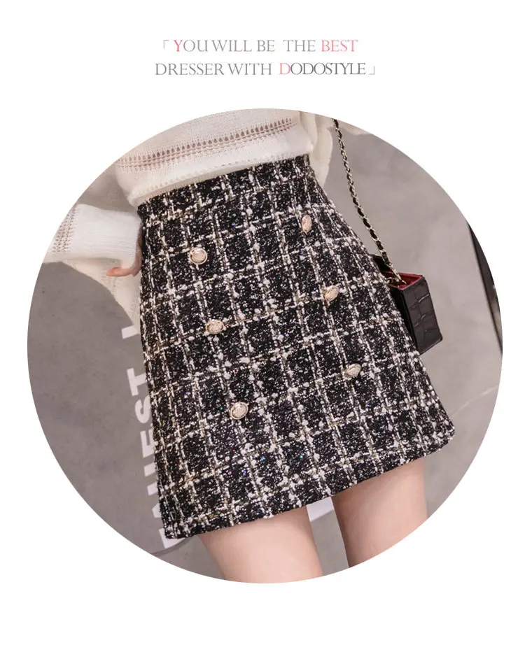 Vintage Plaid Women Skirt Winter 2019 New Fashion High Waist Skirt Ladies Woolen Skirts Jupe Femme Hiver Faldas Mujer Moda (6)