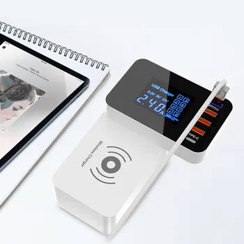 

QI Wireless Charger Quick Charge 3.0 Smart USB Type C Charger Station HUB Led Display Fast Charging Power Adapter Desktop Strip
