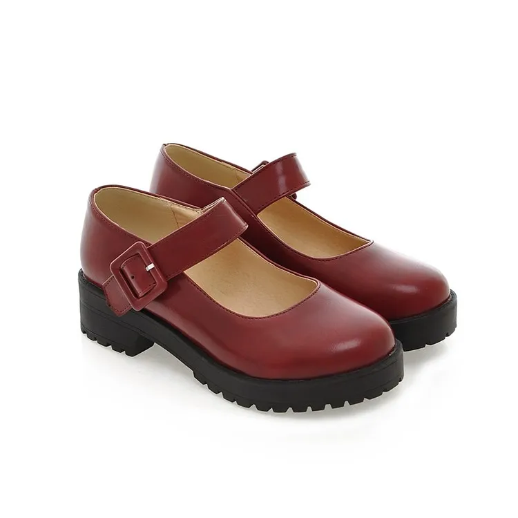 EAGSITY/коричневые туфли мэри джейн в стиле ретро женские вечерние туфли на квадратном каблуке, с круглым носком, с пряжкой, на ремешке Мультяшные косплей платье - Цвет: Красный