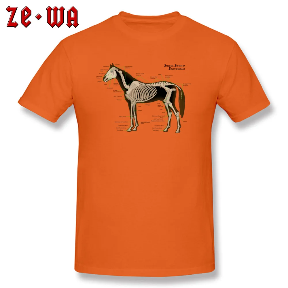 Casual Horse Anatomy Top T-shirts Brand Summer Short Sleeve Crewneck Tops Shirt Cotton Fabric Men Normal Tee Shirts Horse Anatomy orange