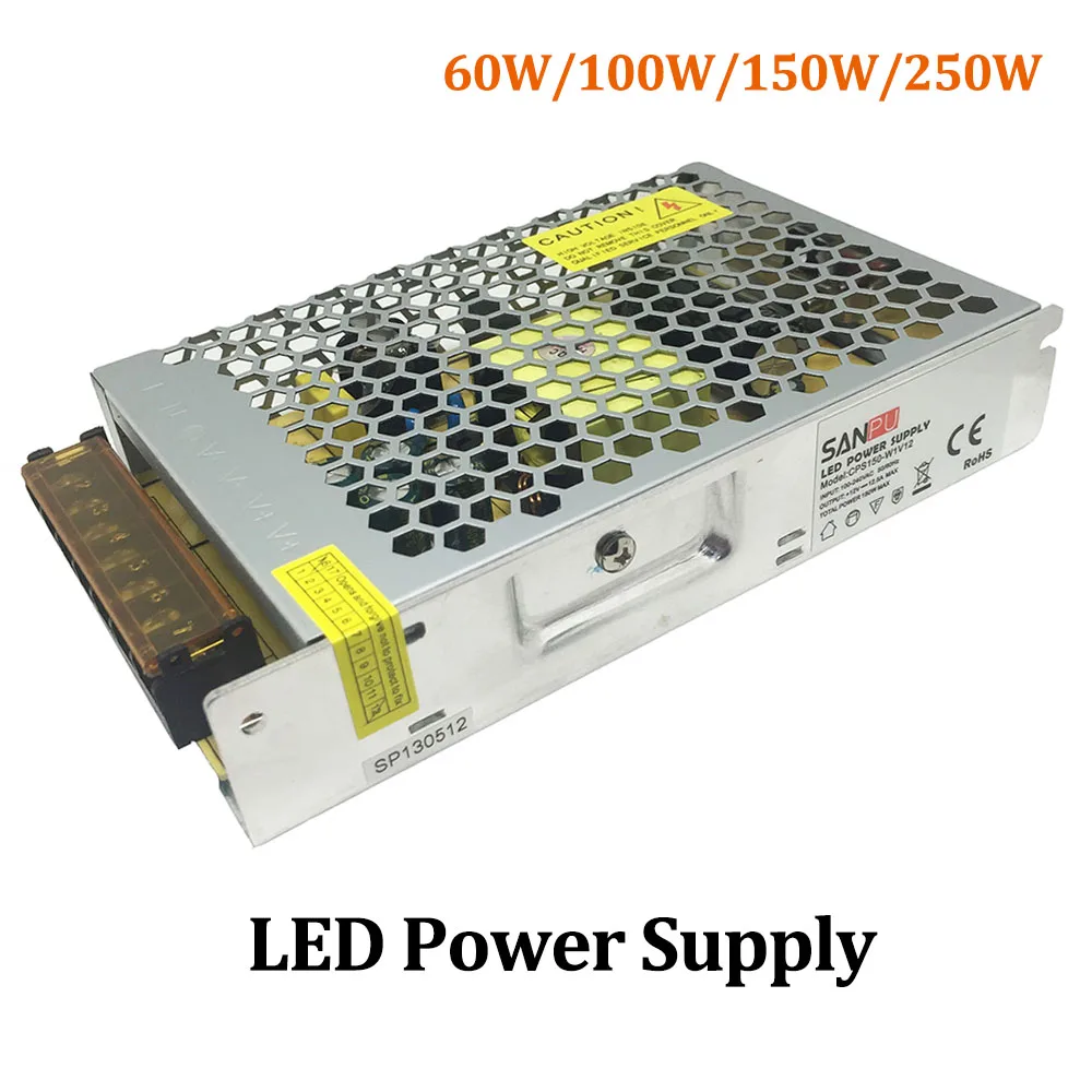 

SANPU LED Transformer Power Supply 60W 100W 150W 250W DC12V Switch Adapter AC110-240V No Waterproof Driver for led Strip