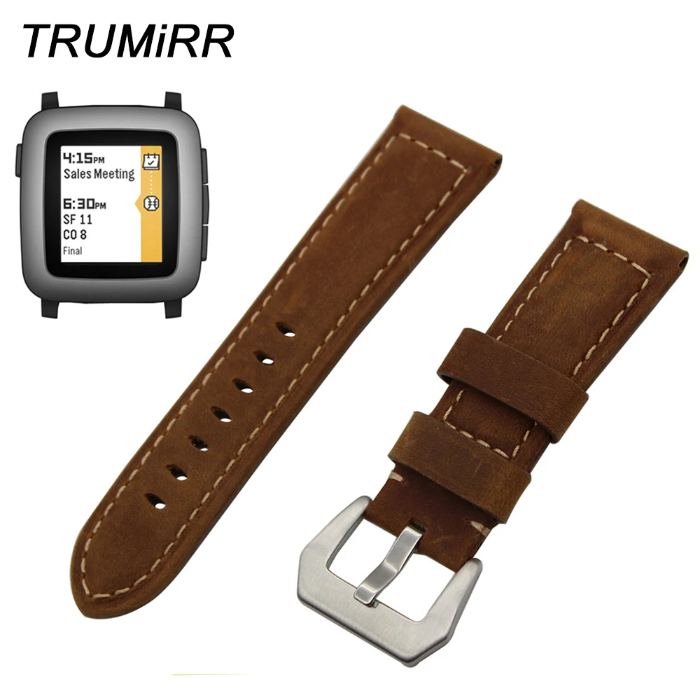 22 мм ремешок из натуральной телячьей кожи для часов Pebble Time/стальной нержавеющей