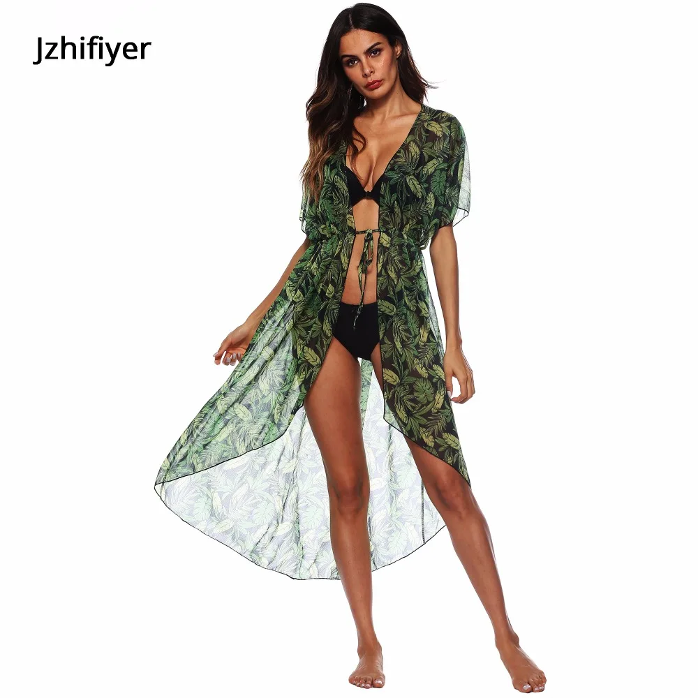

Kaftan chiffon pareo beach bikini swimwear women robe de plage beach cardigan summer dress elastic waist swimsuit