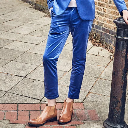 Брендовая одежда супер тонкий средней посадки Длинные мужские брюки Модные чисто синие повседневные Ретро вечерние деловой, Свадебный, для жениха брюки на молнии - Цвет: blue