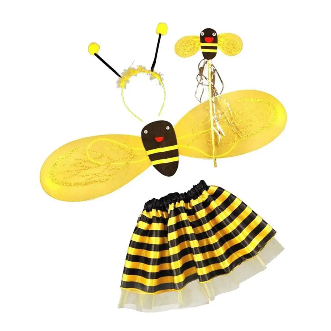 Маскарадный костюм феи на хеллоуин для девочек из 4 предметов с изображением шмеля пчелы и меда