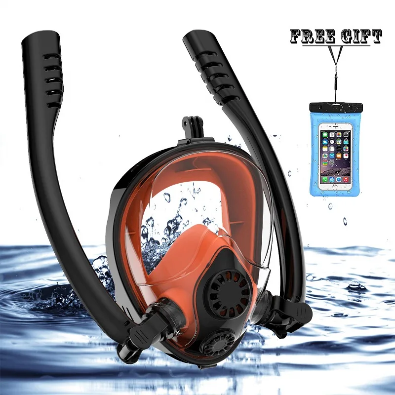 مزدوجة التنفس أنبوب غص قناع الوجه الكامل لمكافحة الضباب المضادة تسرب السباحة قناع الغطس السطحي الكبار الغوص قناع غوص معدات غطس