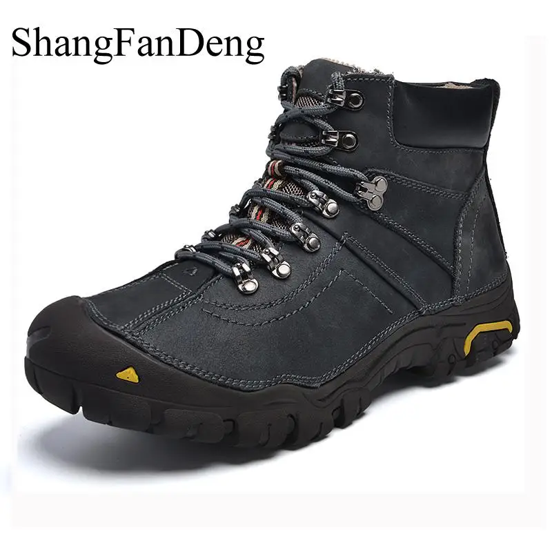 Shangfandeng Super Warm Winter Men Boots Genuine Leather Boots Men Winter Shoes Men Military Fur Bo