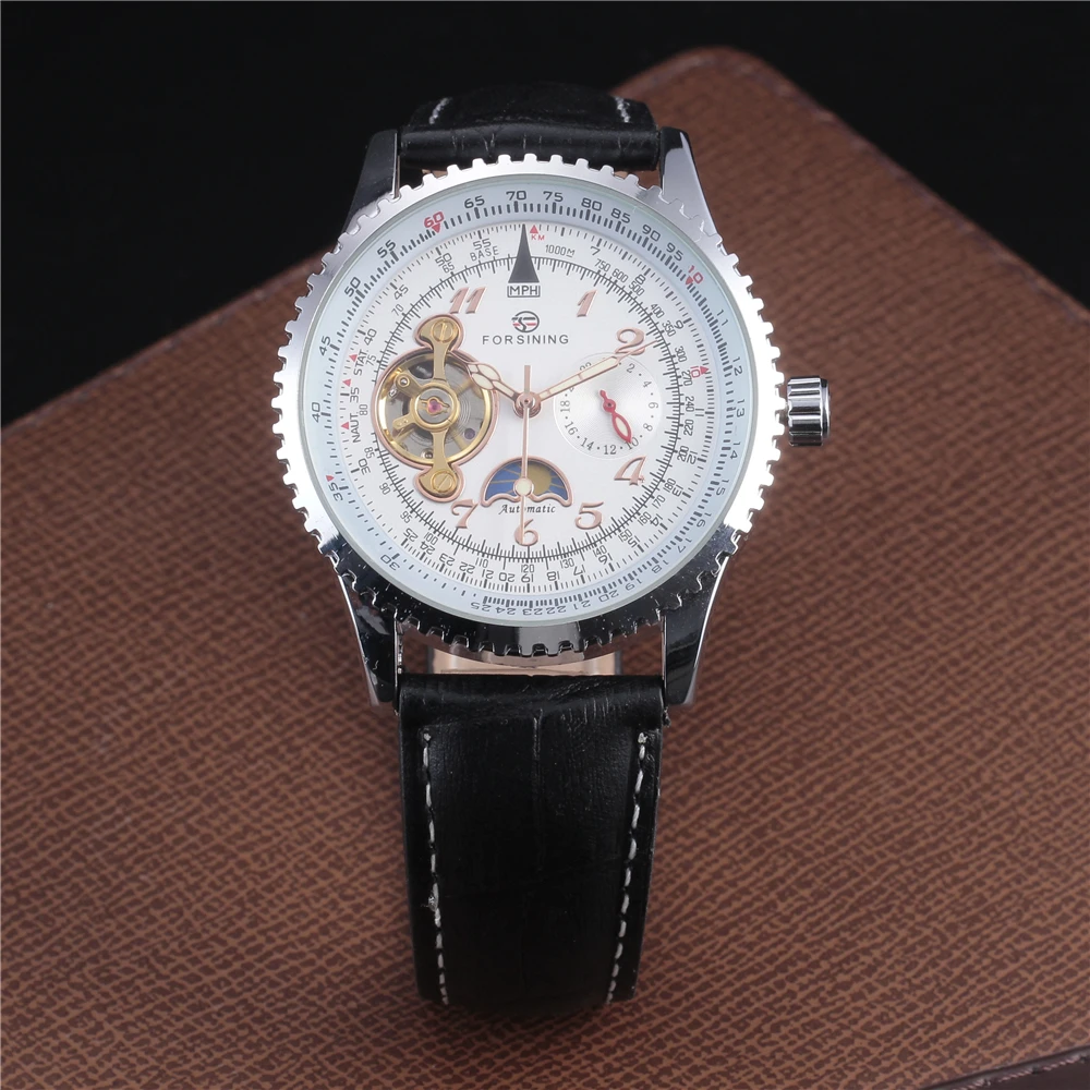 Роскошные брендовые FORSINING Tourbillon часы мужские стильные кожаный ремешок модные