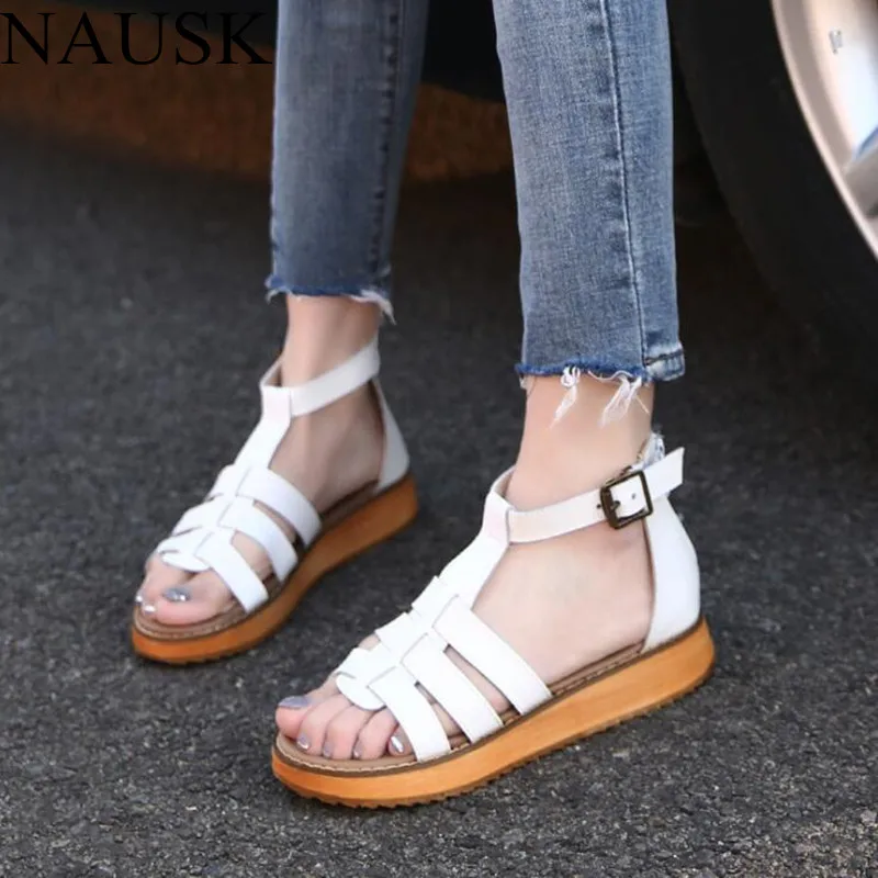 

NAUSK Summer Genuine Leather Gladiator Sandals Women Fashion Women Shoes Casual Flat Platform Flip Flops Sandalia Feminina 35-44