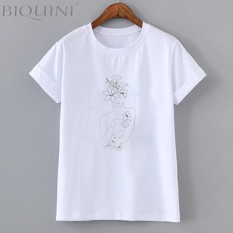 

Harajuku Aesthetics T-shirt Sexy Flower Character Print Short Sleeve Top T-Shirt Summer Fashion Kawaii Casual Sweet Lady T-Shirt