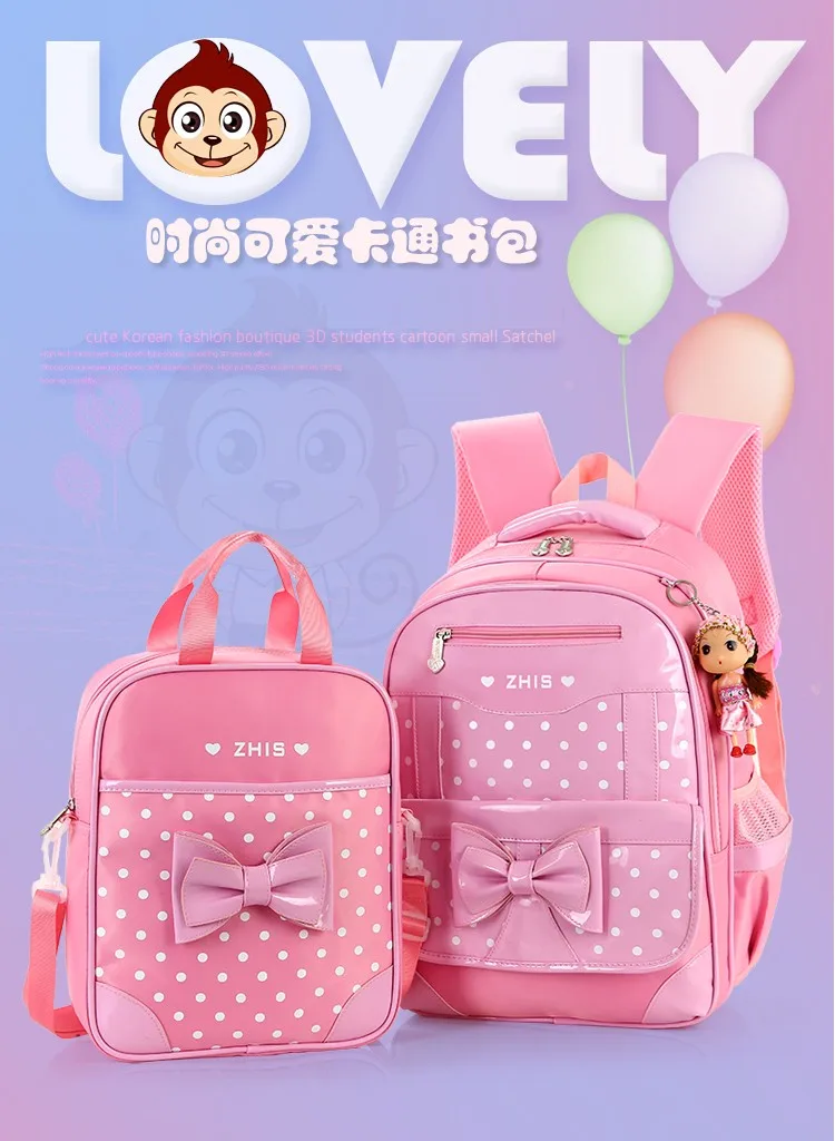 2PCS/set High quality girl 3D child school bag kids 8 15 years 