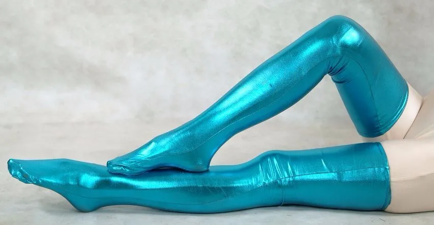 Cosplay&ware Woman Pink Shiny Metallic Sexy Thigh High Socks Fetish Unisex Zentai Suit Classic Halloween Costumes -Zentai shop online