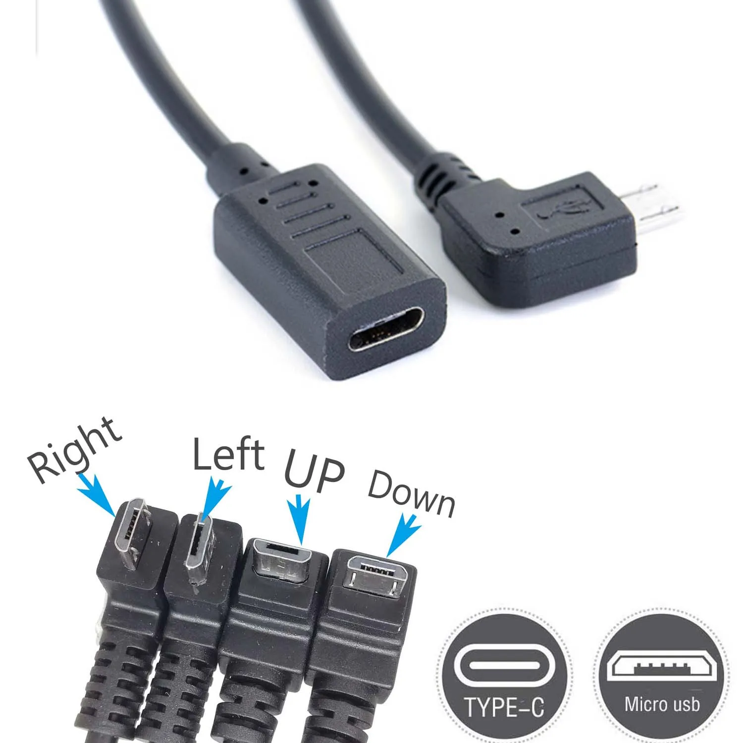 90 degree angle Type-C Female To Micro-B Micro male USB Charging Data otg charger convertor adapter cord CABLE