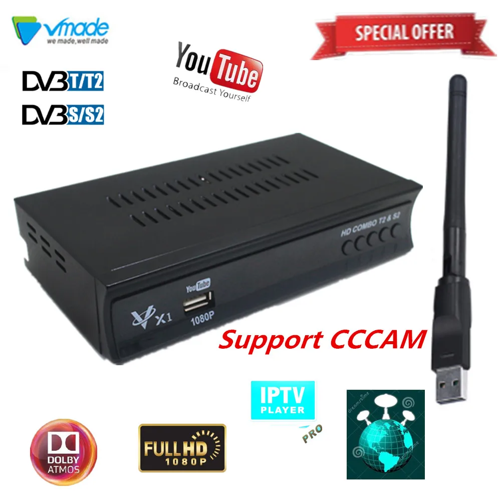 Vmade DVB T2 S2 комбинированный приемник DVB спутниковый ресивер Full HD 1080p USB Wifi Поддержка H.264 Dobly ac3 CCcam Youtube