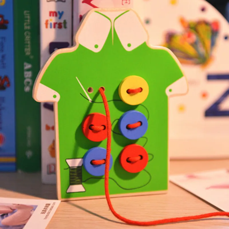 

Montessori Educational Kids Toys Beads Lacing Board Wooden Toys Toddler Sew On Buttons Early Education Teaching kids Puzzles toy
