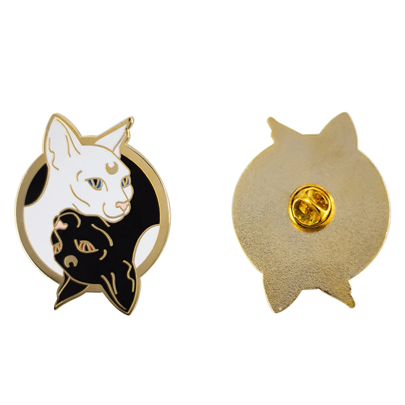 Твердый эмалированный штифт Artemis Luna Yin Yang Cat|Булавки и значки| |