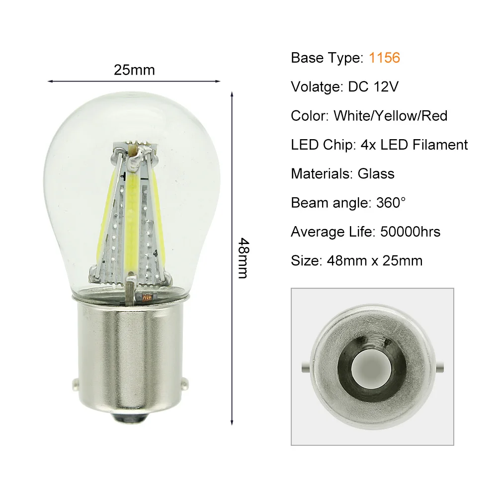 1 шт. 1156 P21W BA15S 1157 BAY15D COB светодиодный нити чип автомобильного стоп-сигналы авто лампы обратной парковочная лампа 12V красный, белый желтый - Испускаемый цвет: 1156  4 COB LEDs