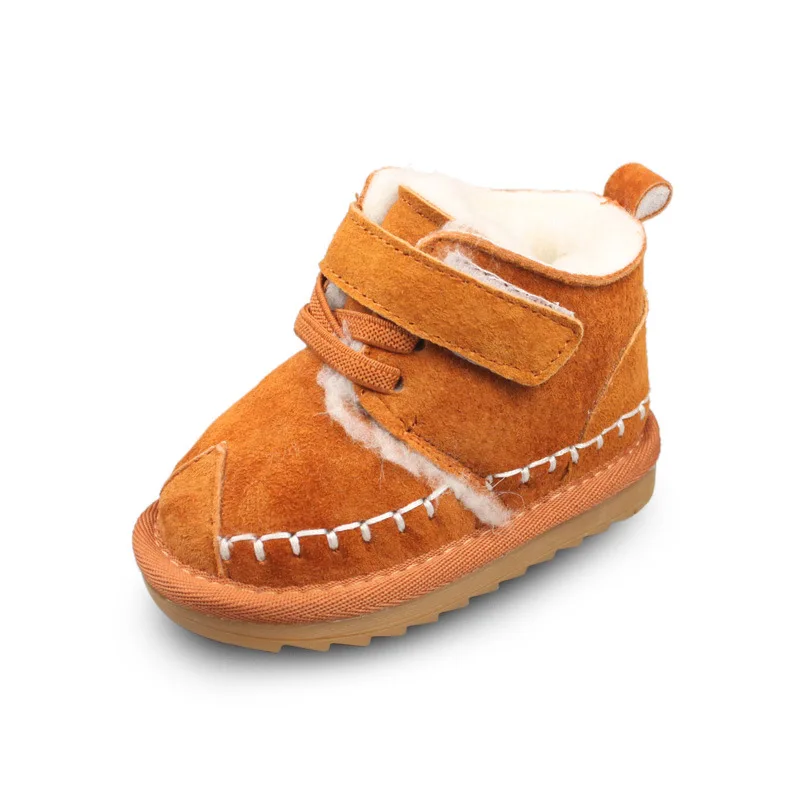 

XQT.GZ Winter Baby Girl Shoes Plush 50% Wool Inside Warm Boots Toddler Shoes Genuine Leather Baby Shoes Cow Muscle Shoes