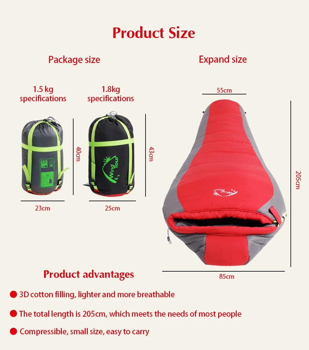 Windtour Winter Warm Cotton Sleeping Bag for Camping