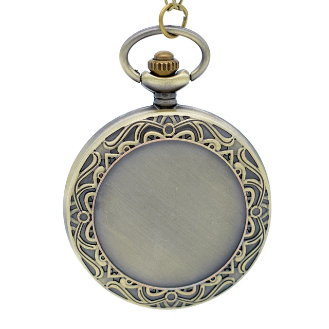 Fashion Style Bronze Flower Pattern can attached Photos Quartz Pocket Watch Anal Fashion Style Bronze Flower Pattern can attached Photos Quartz Pocket Watch Anal
