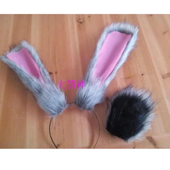 

Newest Women Lolita Rabbit Cosplay Ears Tail Bunny Party Grey 25cm Ears 8cm Tail