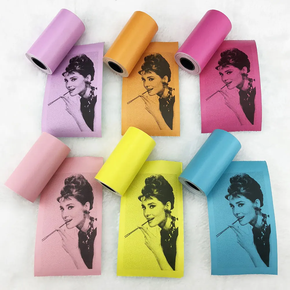 

6 Rolls/set Durable Paste Thermal Sticker Printing Paper Continuous Self Adhesive Portable For Photo Printer Pocket Colorful