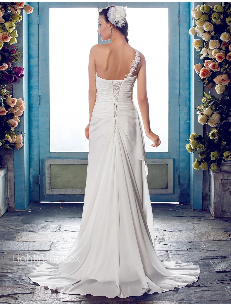 

free shipping bridal gown bride robe de soiree vestido de noiva 2016 new hot concise long one shoulder Cheap wedding dresses