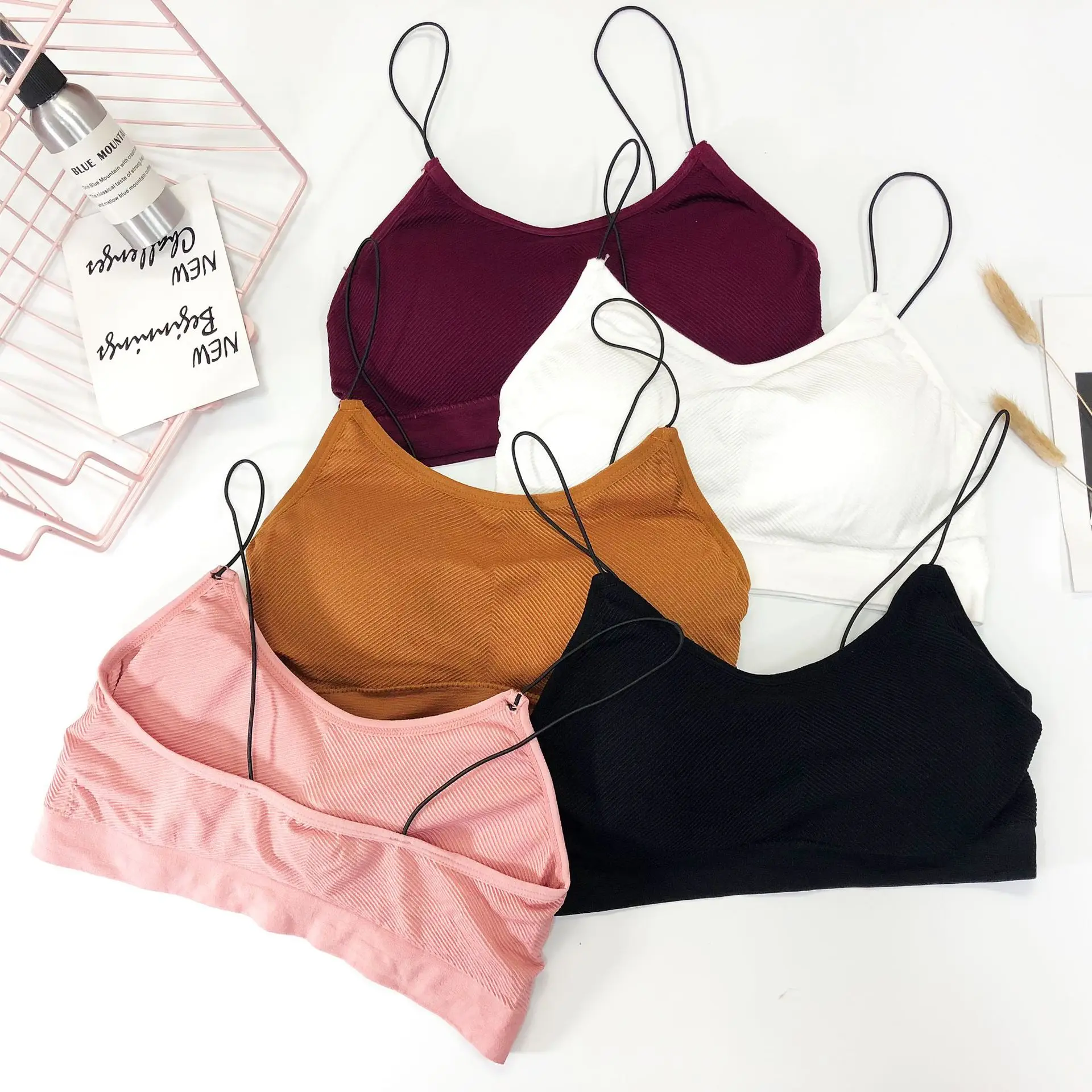 

Women Crop Tops Camis Solid Colors Padded Underwear Strappy Padded Bra Tops