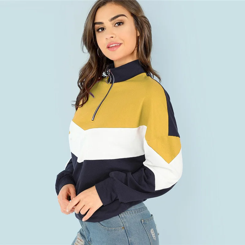Women Autumn Casual Athleisure Stand Collar Raglan Sleeve Geometric