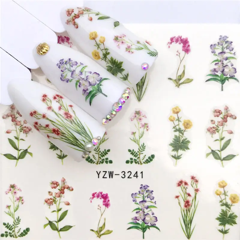 

YZWLE 1 PC Colored Flowers / Green grass / Lavender Nail Stickers Nail Transfer Decals Accessories Tip Manicure Tool