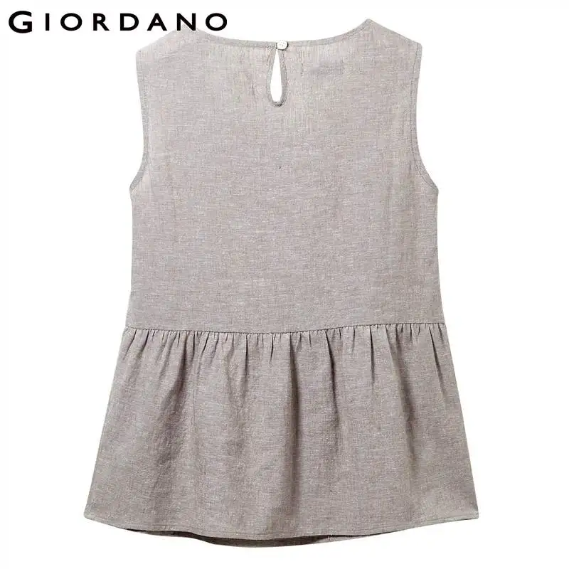 Giordano женская рубашка жилет Женский Гладкий льняной хлопковый с оборками на