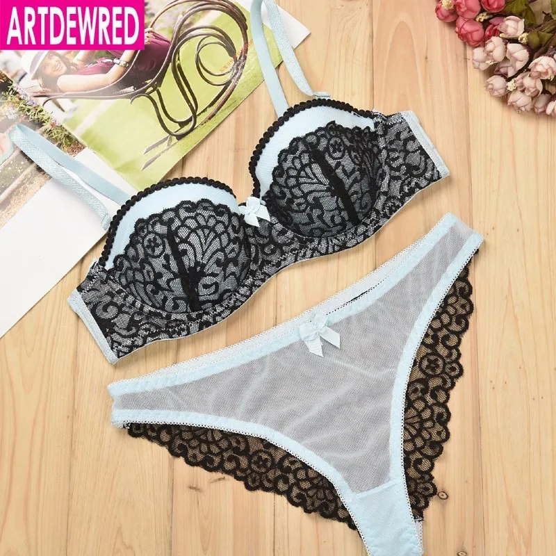 Artdewred Luxury Lace 1/2 Cup Sexy Women Lingerie Push up Bra set Big Size Special Brassiere sets 34-42 BC Cup Black Pink White