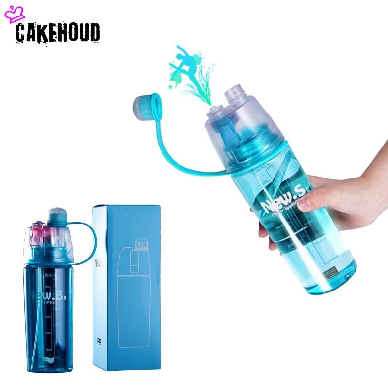 CAKEHOUD PVC 600ML Creative Spray Water Bottle Portable Atomizing Bottles Outdoor Sports Gym Drinking Drinkware Shaker | Дом и сад