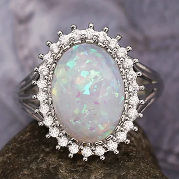 

Huitan Classic Noble Ring Oval Artificial Opal Ring For Women Elegant Engagement Ring With Micro Paved Jellyfish Shaped Ring