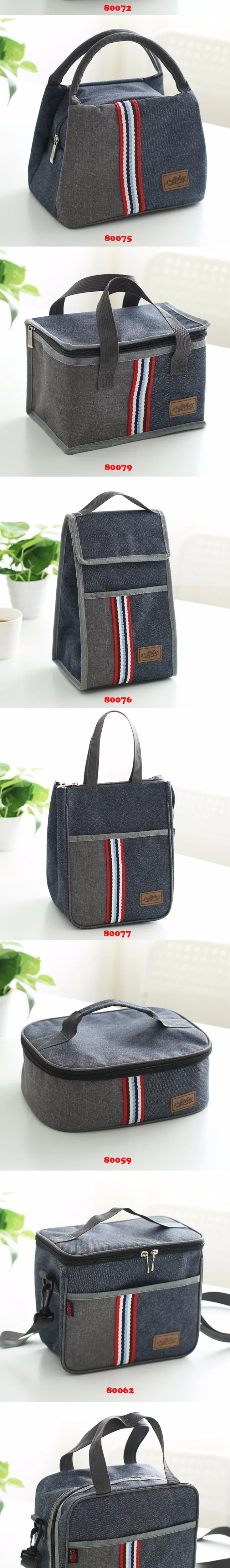 de algodão denim azul portátil térmica lancheira