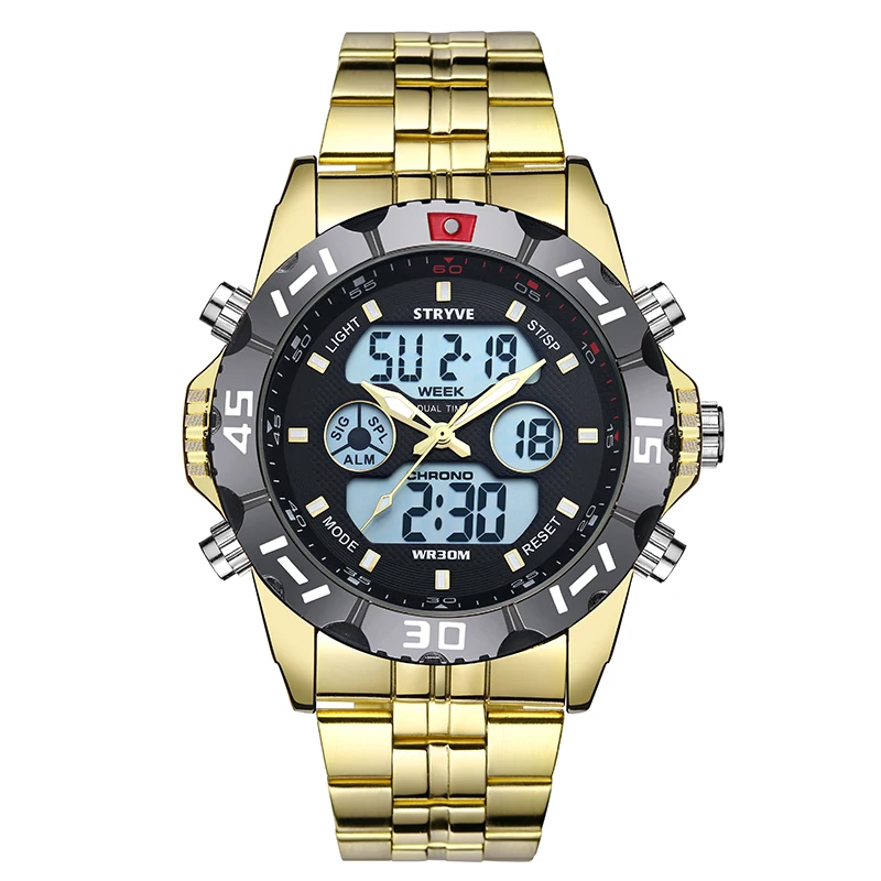 STRYVE Лидирующий бренд Для мужчин Военные Спортивные часы Для мужчин s светодио дный аналоговые цифровые часы мужчина армии нержавеющей
