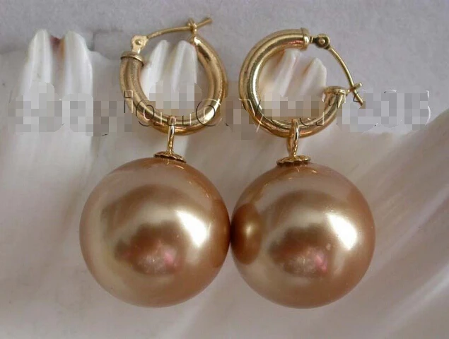 

Free shipping Natural 20mm Champagne Shell Round Pearl Earrings Dangle 14k #f1132!