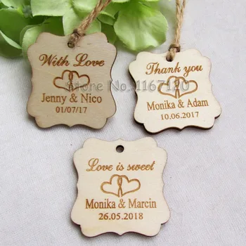 

65/200pc Personalized Engraved "Thank You/With Love/Love is Sweet" Wedding Tags Wooden Hang Tags Wedding Bridal Shower Tags