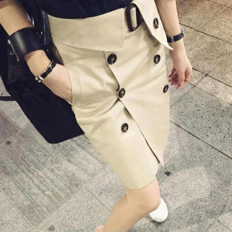 

new fashion women double-breasted skirt hip pencil skirt