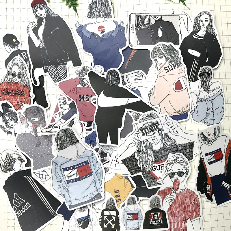 

32pcs/pack Fashion cool girl wears daily Decorative Planner Sticker DIY Scrapbooking Phone diary album Stickers escolar