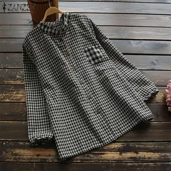 

2020 ZANZEA Autumn Vintage Check Shirts Women Casual Long Sleeve Loose Tunic Tops Elegant Work OL Plaid Blouse Female Blusas