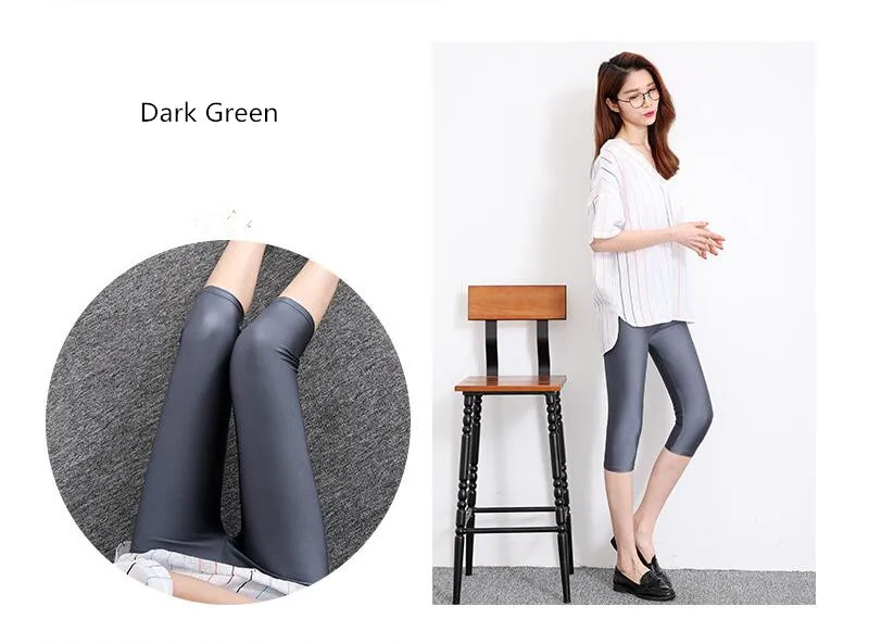 Летние женские капри брюки леггинсы повседневные однотонные флуоресцентные блестящие леггинсы тонкие эластичные леггинсы для фитнеса Feminina - Цвет: Темно-серый