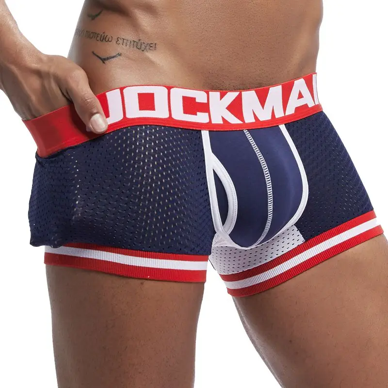 JOCKMAIL, новинка, 1 шт./лот, мужское нижнее белье, боксеры, сетка, Cuecas, боксеры, мужские боксеры, мужские боксеры, шорты для геев, мужские трусы, calzoncillos - Цвет: NAVY BLUE