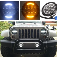 1 комплект, желтые глаза ангела, поворотный цвет 105 Вт 7 светодиодные фары H4 Hi-lo луч, передняя фара для вождения, головной свет для джипа