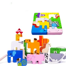 Милые головоломки деревянные игрушки слон жираф тринадцать Животные головоломки детей игрушки Животные Пазлы Развивающие игрушки для детей